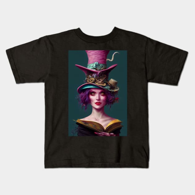 female wizard magic hat Kids T-Shirt by ai1art